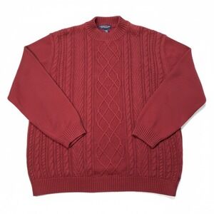 Roundtree & Yorke Men's XL Red Cable Knit Cotton Blend Crew Neck Sweater